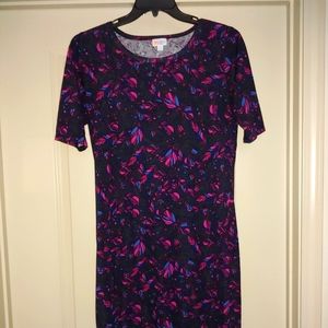 LulaRoe Julia Dress Purple and Black Feathers XL